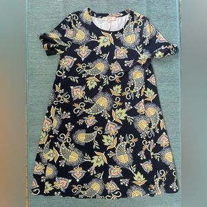 Loft Women's Floral Blue Paisley Short Sleeve Tee Shirt Dress Size Medium